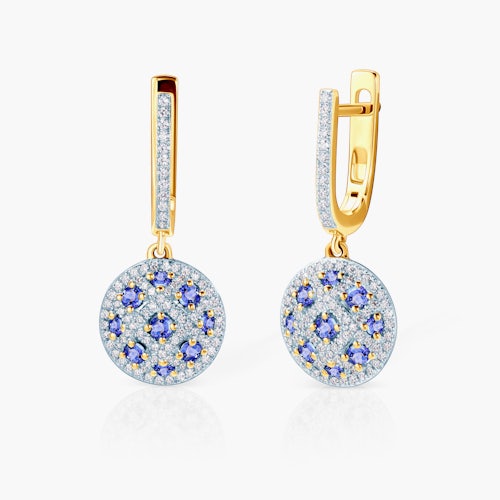 Kolczyki Savicki: dwukolorowe złoto, tanzanity, diamenty